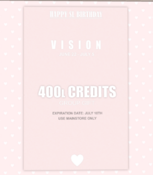 400L$ Store Credit and Group Gifts from Vision